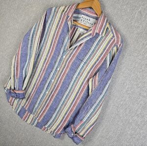 Frank & Eileen "Eileen" 100% Linen Rainbow Stripe Button Front Sz S